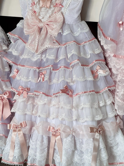Purple and Pink Hime Lolita Bow Accents Tiered Skirt Princess Dress