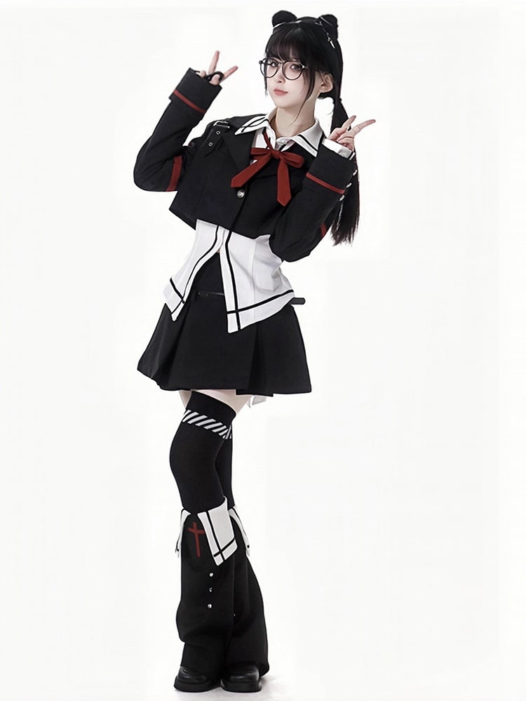 Black Cross Studs Decorated Leg Warmers