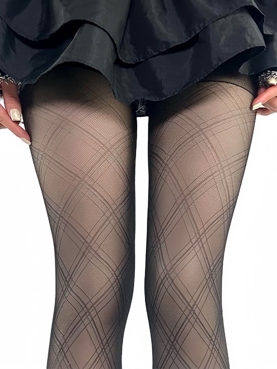 Black Y2K Diamond Pattern Tights