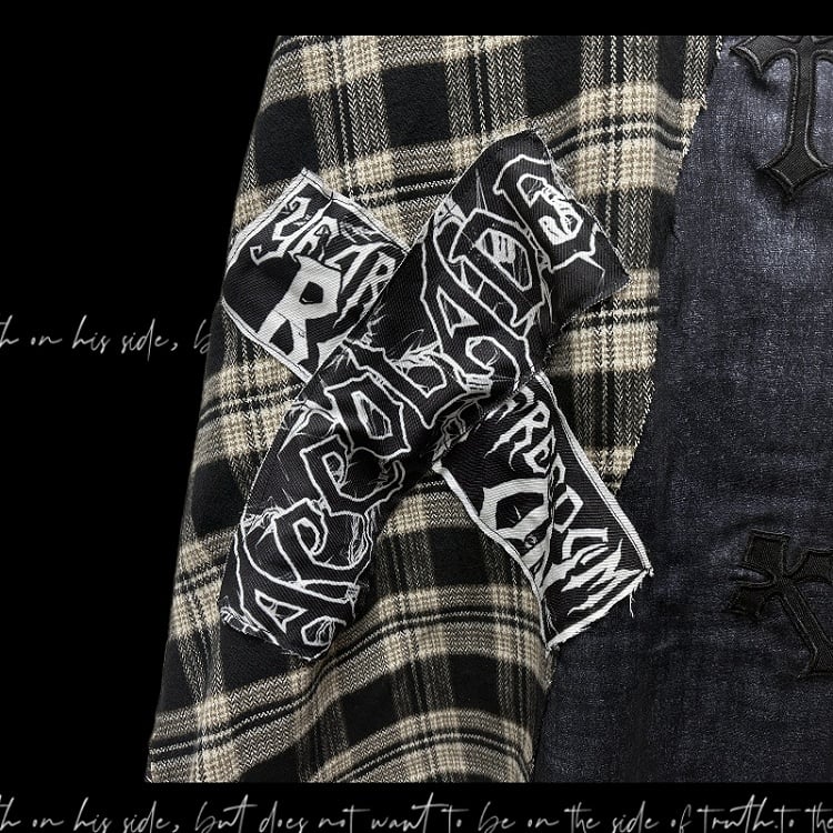 Wasteland Punk Cross Appliques Plaid Patchwork Design Skirt