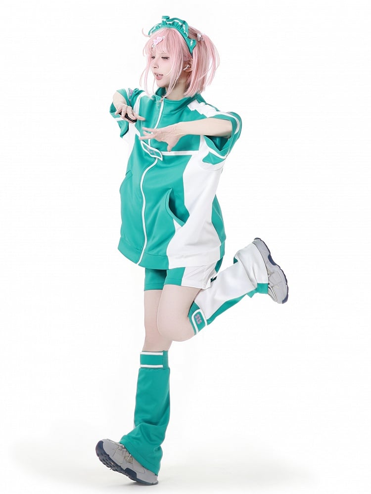 Green & White Colorblock Design Leg Warmers