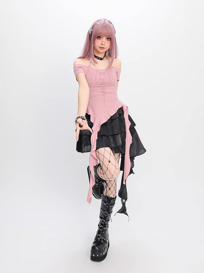 Black Elastic Waist Cascading Ruffles Tiered Mesh Skirt