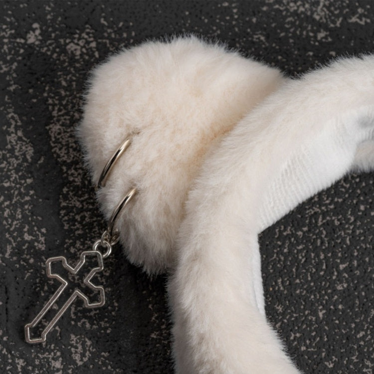 Metal Cross Goth White Plush Kitten Ears KC