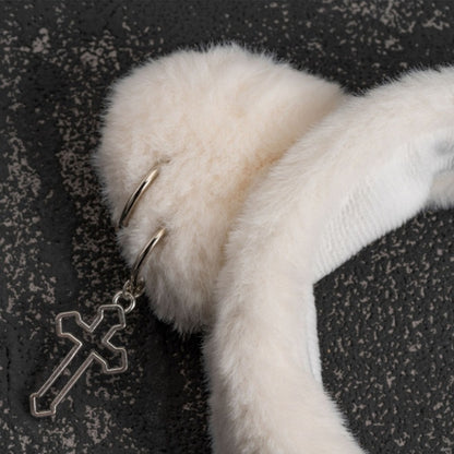 Metal Cross Goth White Plush Kitten Ears KC