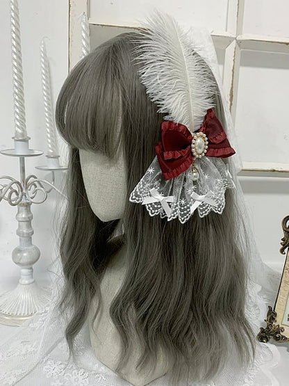 4 Colors Bowknot Details Gothic Elegant Feather Hairclip