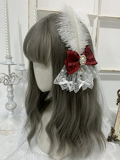 4 Colors Bowknot Details Gothic Elegant Feather Hairclip