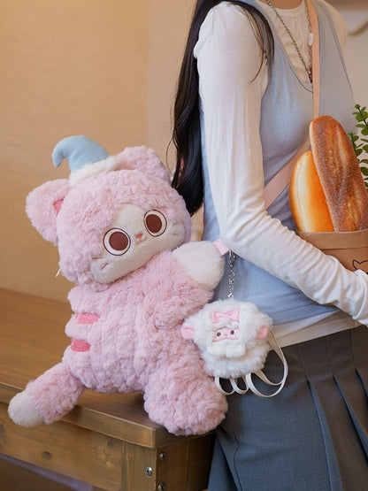 Pink Cute Plush Kitty Backpack/Crossbody Bag