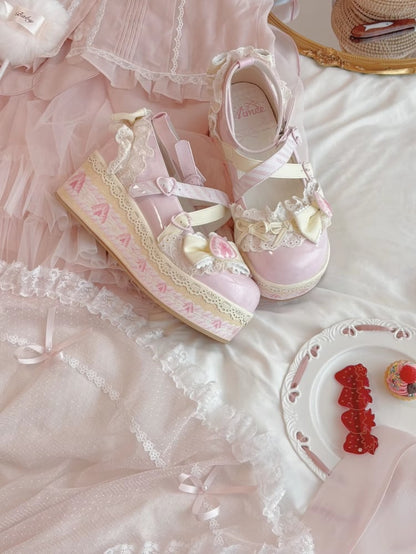 Cheese Strawberry Cake Pink Sweet Lolita Platform Mary Jane Shoes
