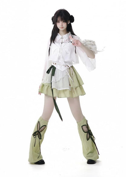 Butterfly-shaped Cutout Green Cheongsam Style Leg Warmers