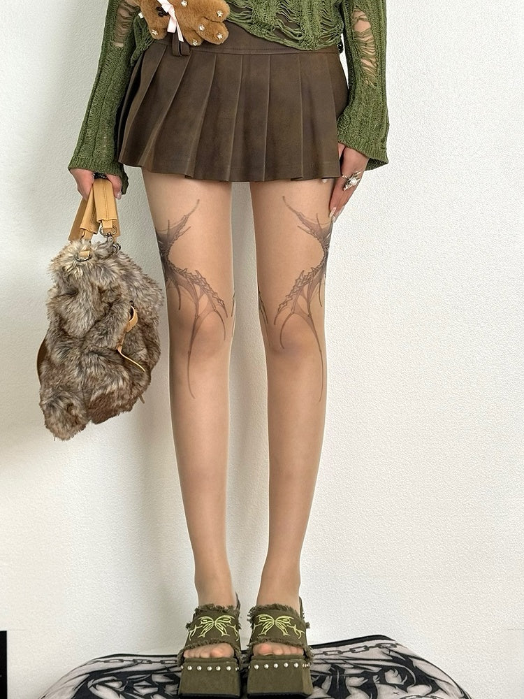 Nude Y2K Wings Print Tights