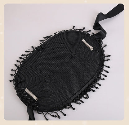 Rosette Design Gothic Black Beads Tassels Halloween Hat