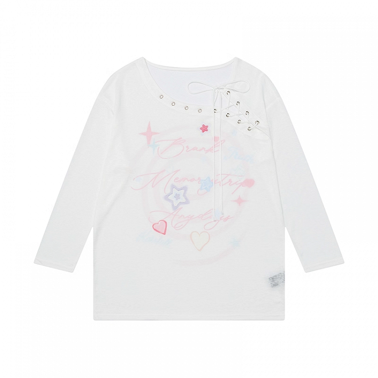 Lace-up Neckline Star Print Blue/White Semi-sheer Coverup