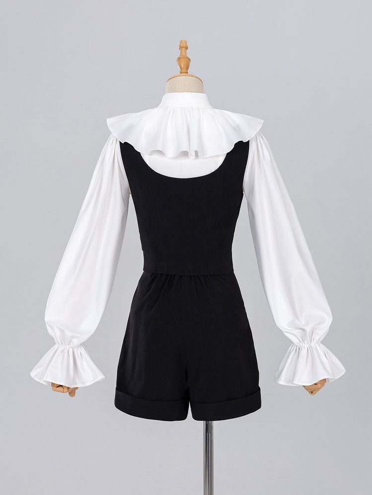 Ouji Fashion Clown Vibes White Shirt with Separate Collar and Polka Dot Bowtie