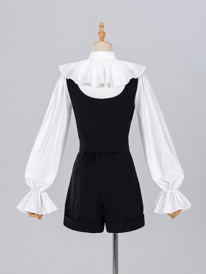 Ouji Fashion Clown Vibes White Shirt with Separate Collar and Polka Dot Bowtie