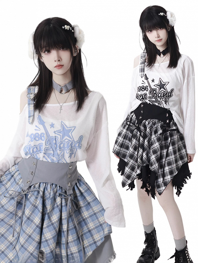 Dusty Blue/Black Star Stud Details Corset Belt