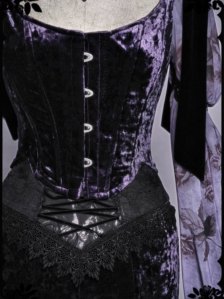Gothic Purple Velvet Lace-up Corset Top