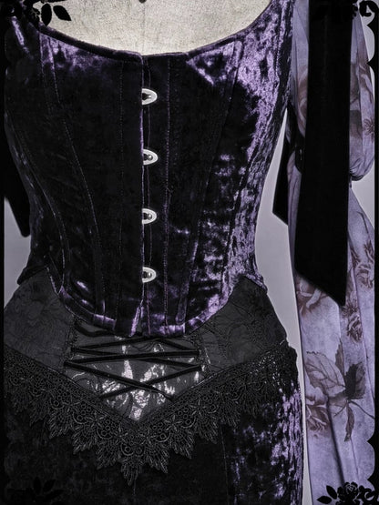Gothic Purple Velvet Lace-up Corset Top