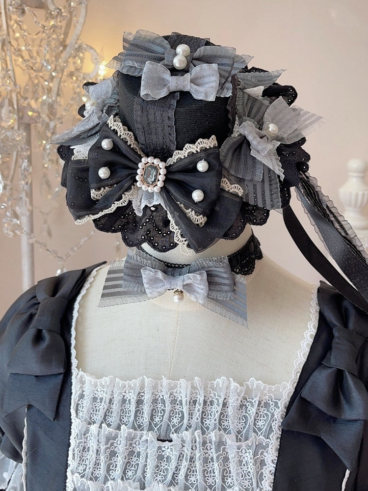 Beads and Bowknots Black and Gray Gothic Mini Hat