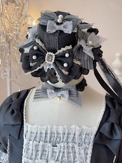 Beads and Bowknots Black and Gray Gothic Mini Hat