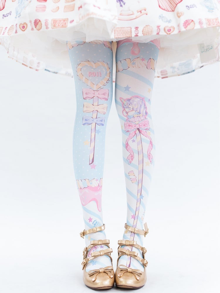 Candy Scepters Print Velvet Over Knee Stockings - Three Color Options