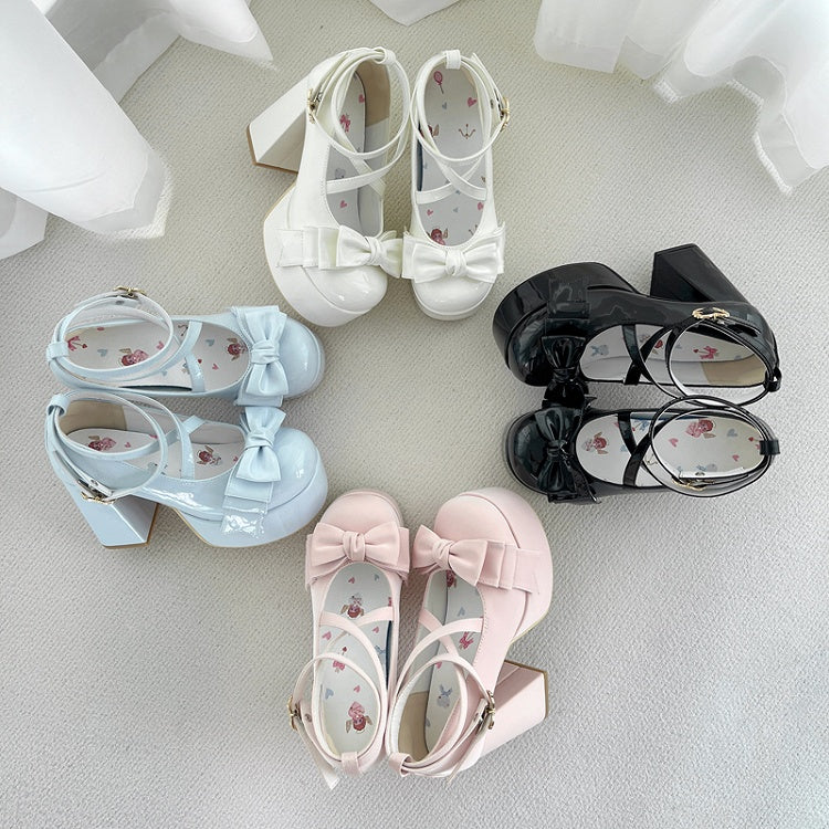 Crisscross Ankle Strap White Bow at Top 11cm High Heels