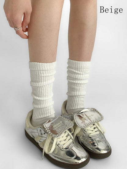 White/Beige Knitted Calf Socks