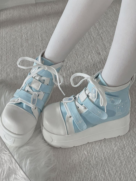 Tenshi Kaiwai Blue Round Toe Yami Kawaii Platform Sneakers