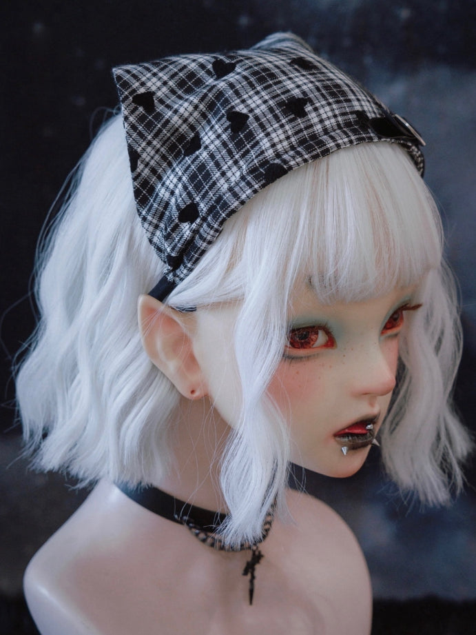 Heart Pattern Gothic Black and White Plaid Triangle Scarf KC