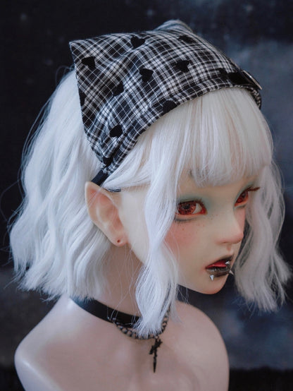 Heart Pattern Gothic Black and White Plaid Triangle Scarf KC