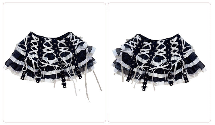 Lace-up Detail Black Punk Tiered Skirt Coachella Outfits
