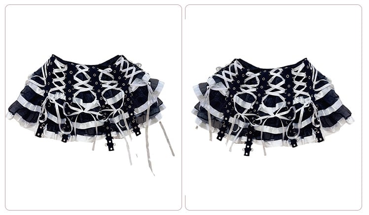 Lace-up Detail Black Punk Tiered Skirt Coachella Outfits