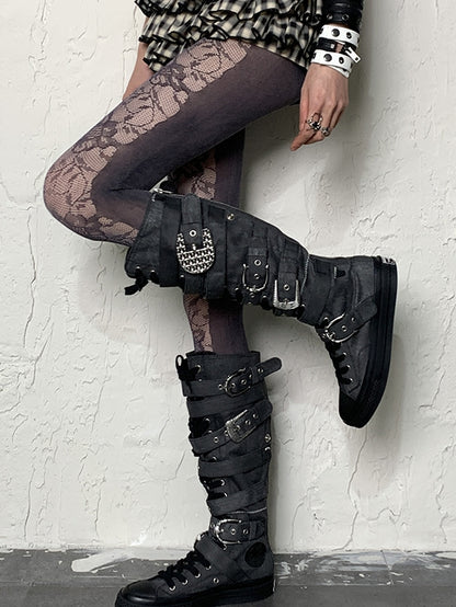 Dark Purple Floral Pattern Lace Tights