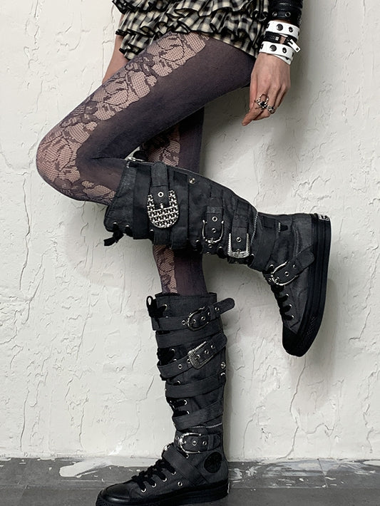 Dark Purple Floral Pattern Lace Tights