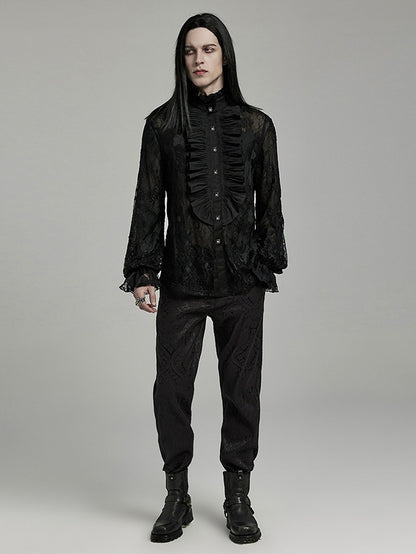 Black Goth Men's Floral Shirt