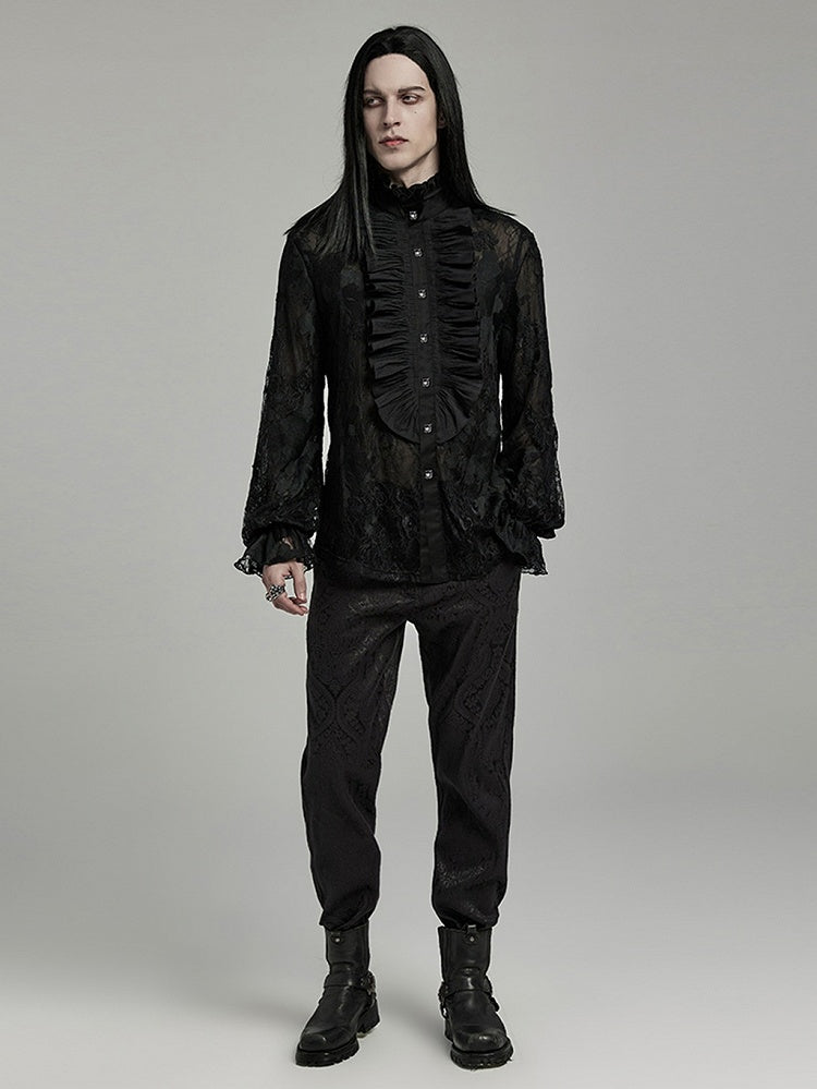 Black Goth Men's Floral Shirt