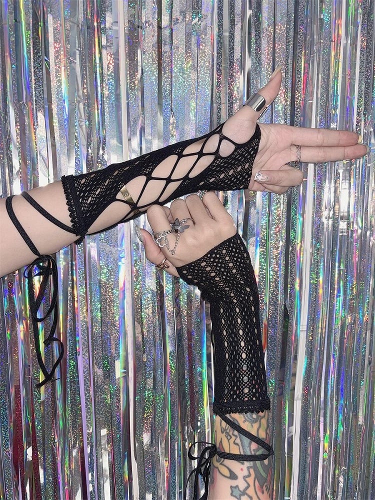 White/Black Fishnet Elastic Sleeves