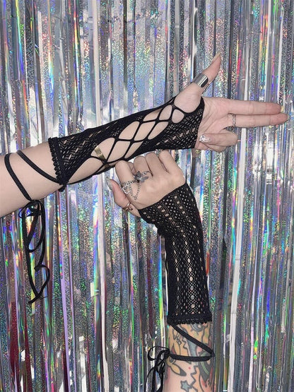 White/Black Fishnet Elastic Sleeves