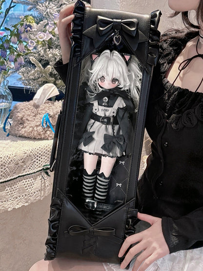 Black Bowknot Details Diamond Pattern 1/4 Scale BJD Doll Bag with Two Straps