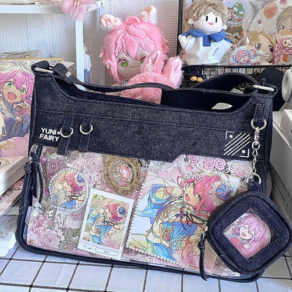 Black Denim Unisex Adjustable Strap Large Capacity Ita Bag