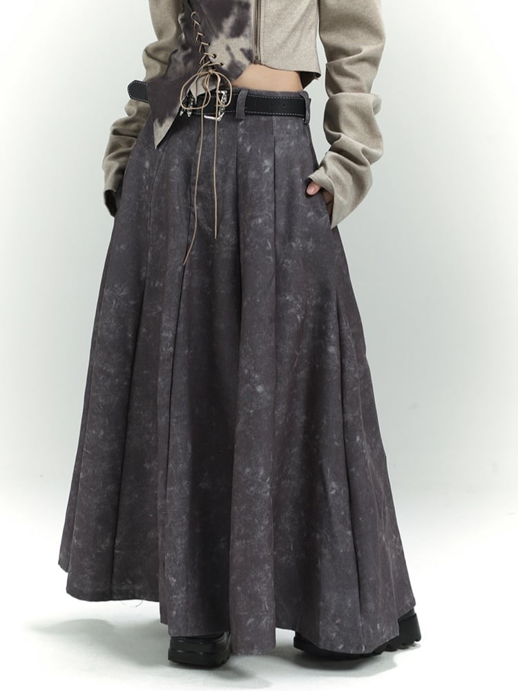 Wasteland Punk Gray Tie-Dye Distressed Ankle Length Skirt