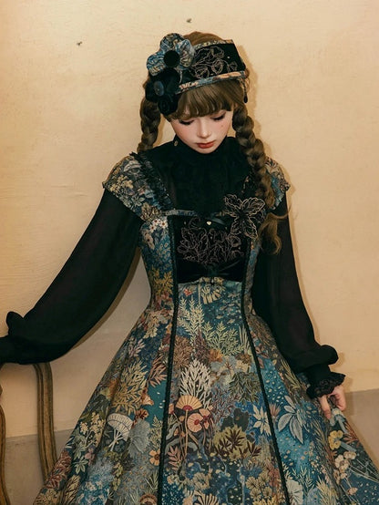 Black Lolita Hairband with Flower and Embroidered Details