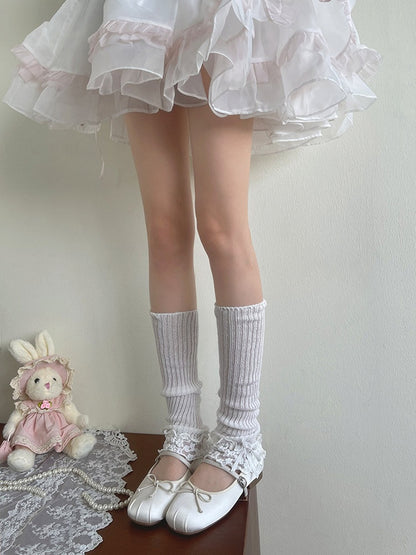 White Lace Ruffle Trims Lolita Leg Warmers