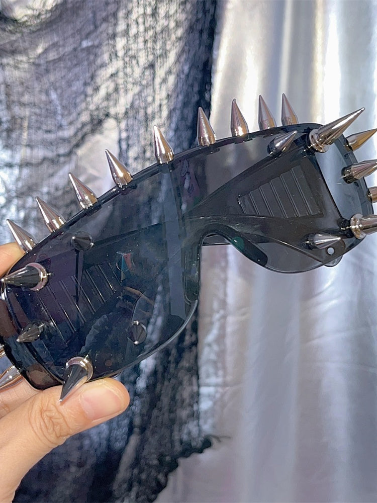 Dark/White/Green/Yellow Stud Detail Cyberpunk Sunglasses