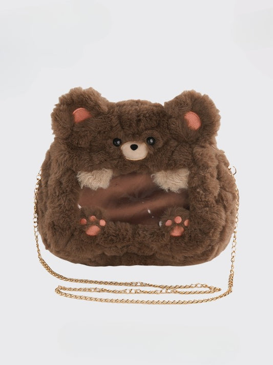 Brown Cute Plush Bear Crossbody Ita Bag
