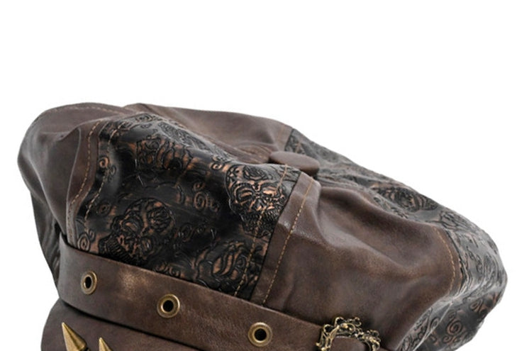 Studs Design Brown Wasteland Punk PU Hat