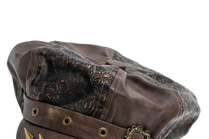 Studs Design Brown Wasteland Punk PU Hat