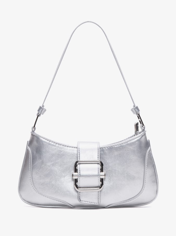 Vintage Silver Clasp Shoulder Bag: Effortlessly Chic With Adjustable Strap