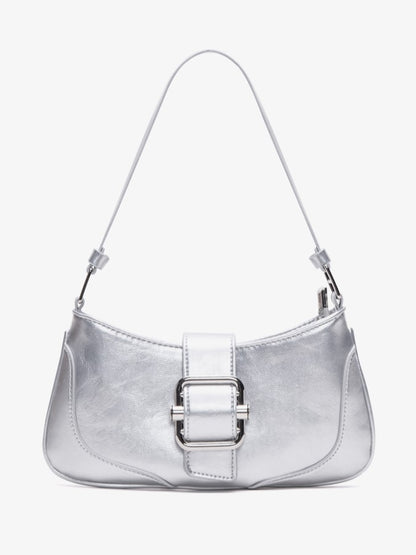 Vintage Silver Clasp Shoulder Bag: Effortlessly Chic With Adjustable Strap