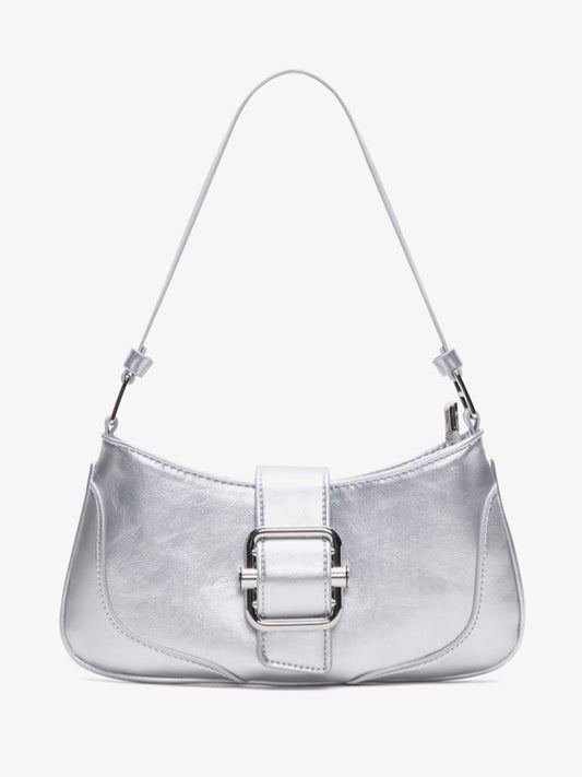 Vintage Silver Clasp Shoulder Bag: Effortlessly Chic With Adjustable Strap