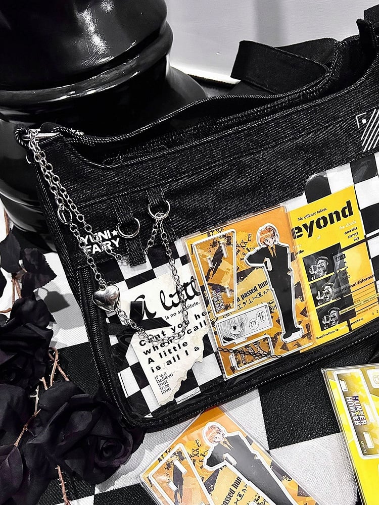 Black Denim Unisex Adjustable Strap Large Capacity Ita Bag